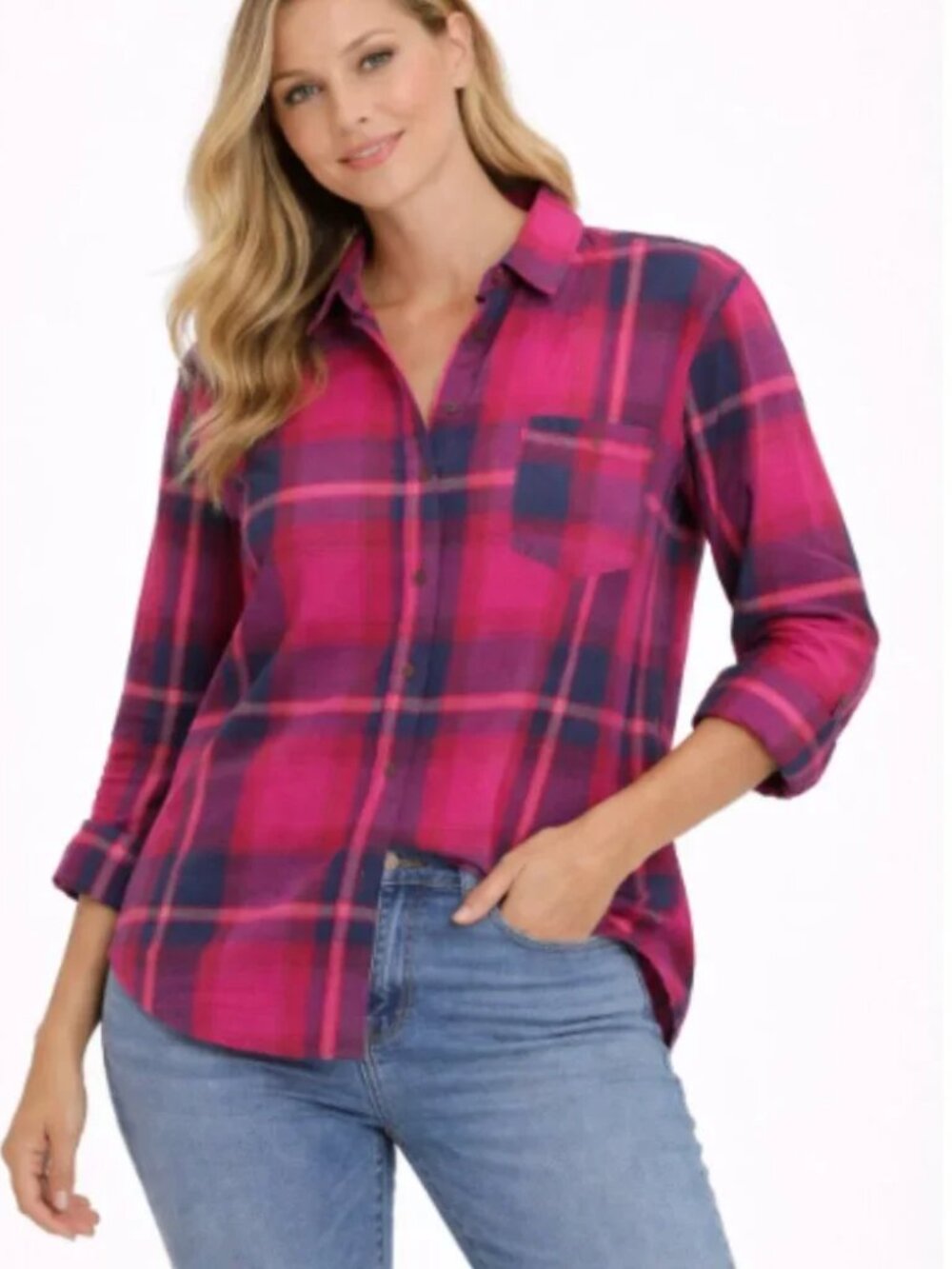 Universal Thread XS Pink Purple Blue Plaid Flannel Oversized Boyfriend fit